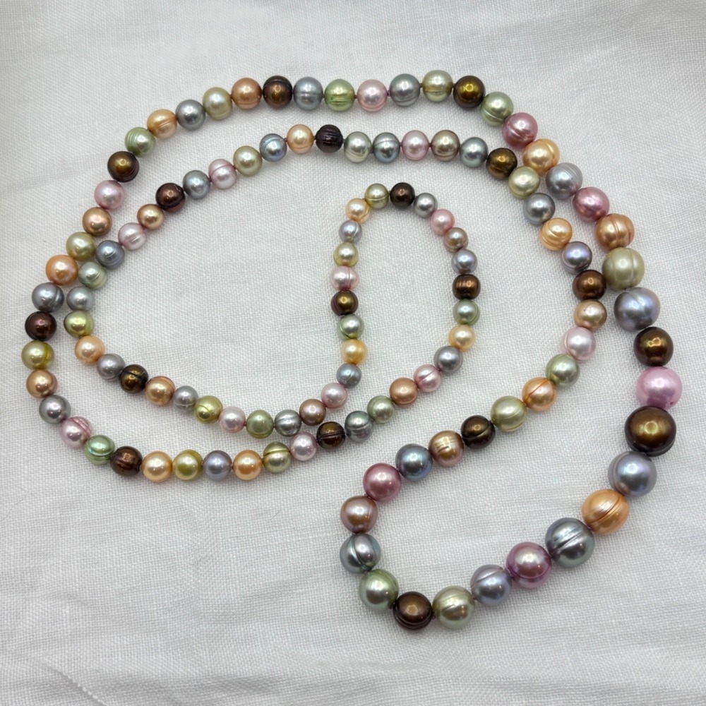Honora Pink Green Pearl Necklace Baroque Multicolor 36" Graduated